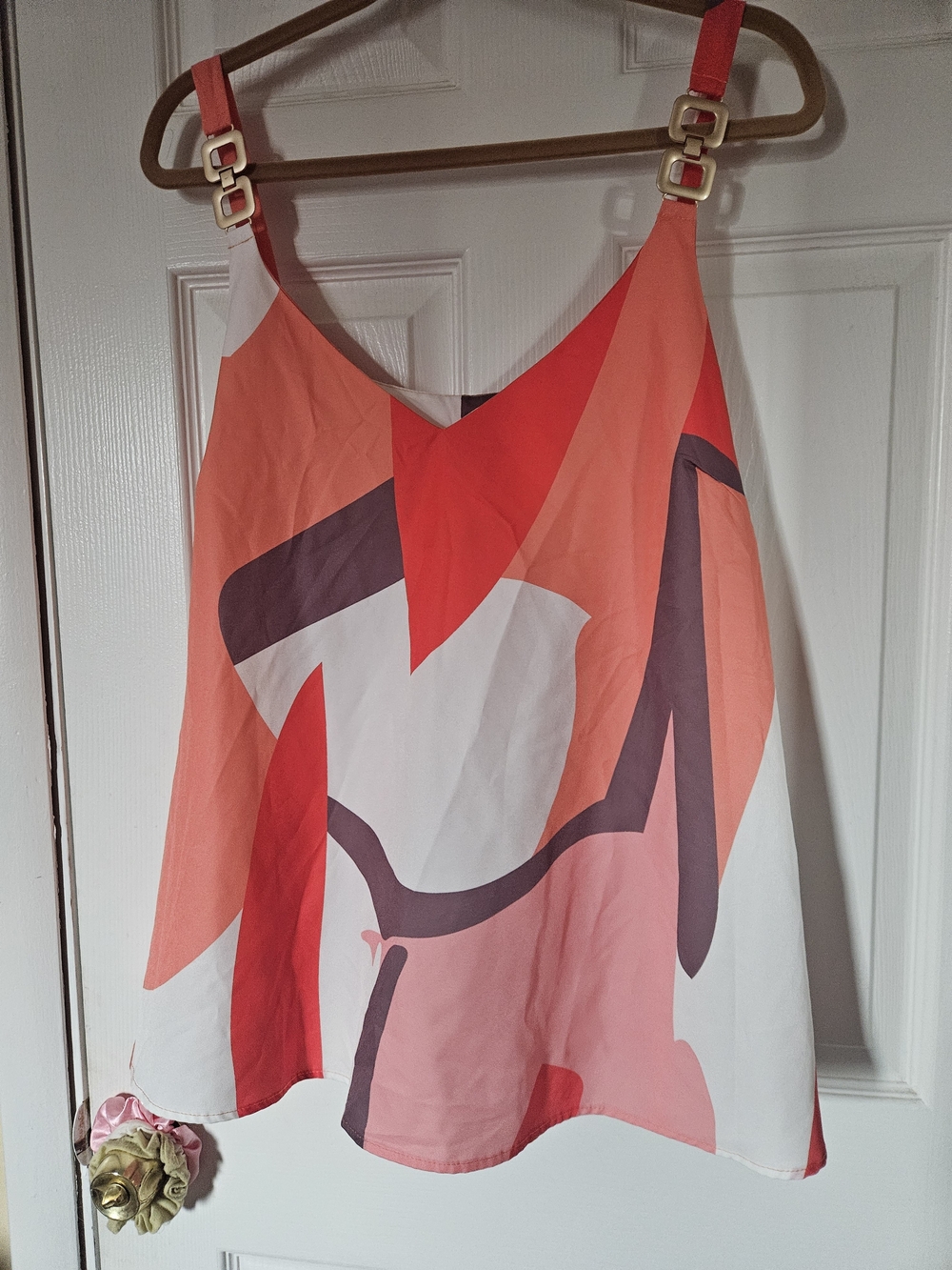 Womens Coral & Orange Abstract Print V-Neck Cami Top